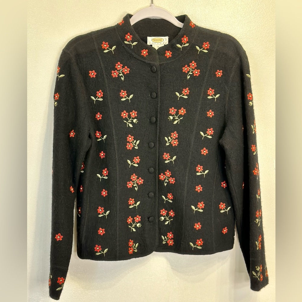 Talbots Boiled wool embroidered front button jacket